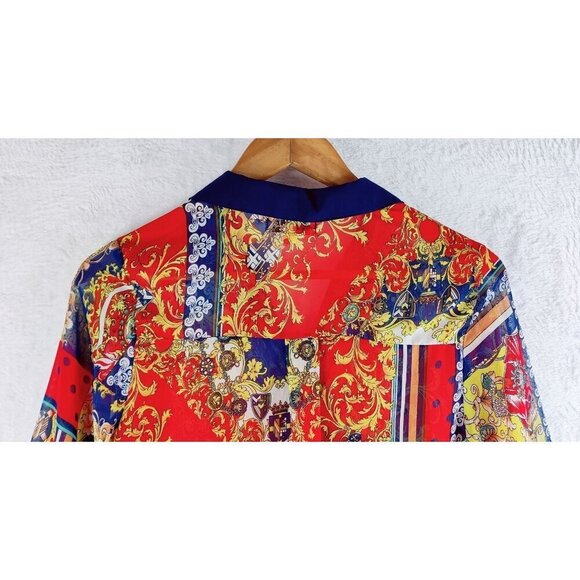 Kimona Blouse Jacket by Cecico Front Button Boho Light Weight Batik Longer Back - Picture 8 of 12
